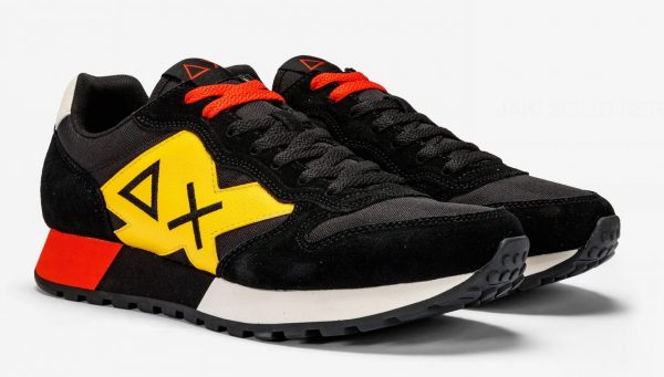 SUN68 – Scarpe Uomo Jaki Solid Nero con Giallo e Arancio