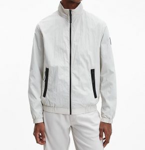 CALVIN KLEIN – Giacca Con Zip Integrale In Nylon Riciclato Beige