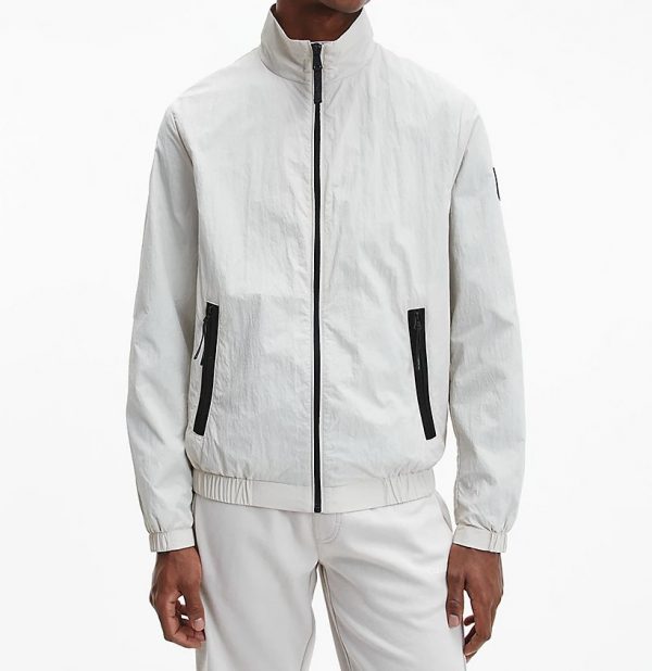 CALVIN KLEIN – Giacca Con Zip Integrale In Nylon Riciclato Beige