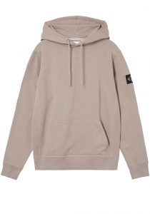 CALVIN KLEIN – Felpa con cappuccio con badge in cotone organico Beige