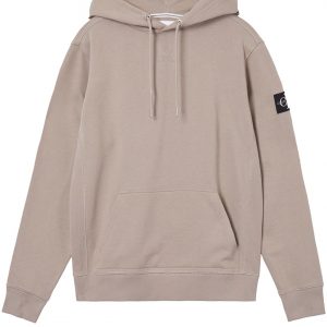 CALVIN KLEIN – Felpa con cappuccio con badge in cotone organico Beige