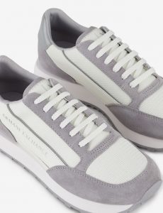ARMANI EXCHANGE-SCARPE UOMO in suede con inserti in mesh Bianco