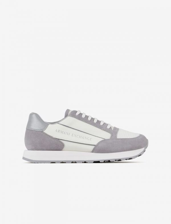ARMANI EXCHANGE-SCARPE UOMO in suede con inserti in mesh Bianco