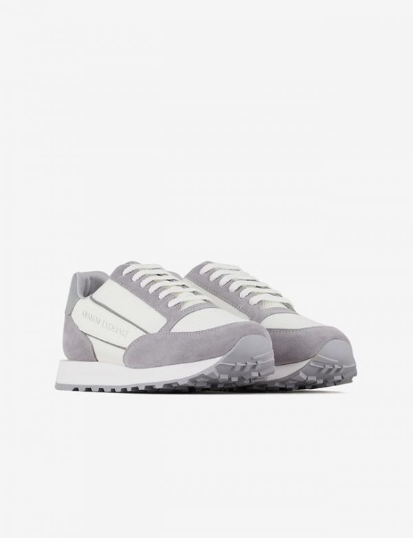 ARMANI EXCHANGE-SCARPE UOMO in suede con inserti in mesh Bianco