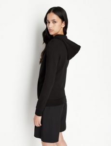 ARMANI EXCHANGE – Felpa Donna Cardigan con Cappuccio e Logo con Applicazioni Nero