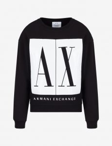ARMANI EXCHANGE – Felpa Donna Girocollo con Macro-Logo Nero