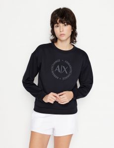 ARMANI EXCHANGE – Felpa Donna Girocollo in Misto Viscosa Nero