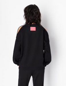 ARMANI EXCHANGE – Felpa Donna in Cotone Organico Tagli Décor sulle Spalle Nero