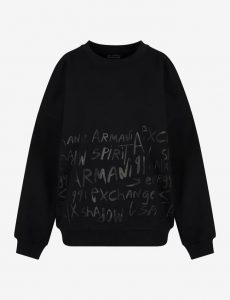 ARMANI EXCHANGE – Felpa Donna in Cotone Organico Tagli Décor sulle Spalle Nero