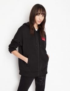ARMANI EXCHANGE – Felpa Donna con Cappuccio a Tinta Unita e Brand Logo Nero