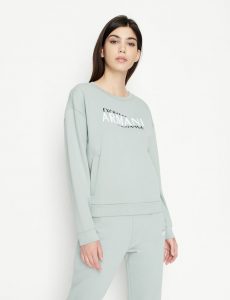 ARMANI EXCHANGE – Felpa Donna Collo Tondo Verde – Blu