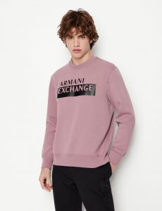 ARMANI EXCHANGE – Felpa Girocollo in Misto Cotone Organico Rosa