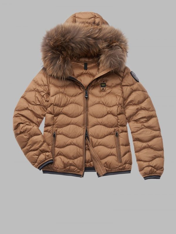 BLAUER – PIUMINO Donna AD ONDE CON CAPPUCCIO IN PELLICCIA LYDIA TABACCO