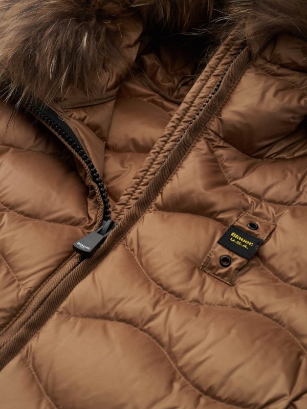 BLAUER – PIUMINO Donna AD ONDE CON CAPPUCCIO IN PELLICCIA LYDIA TABACCO