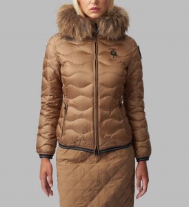 BLAUER – PIUMINO Donna AD ONDE CON CAPPUCCIO IN PELLICCIA LYDIA TABACCO
