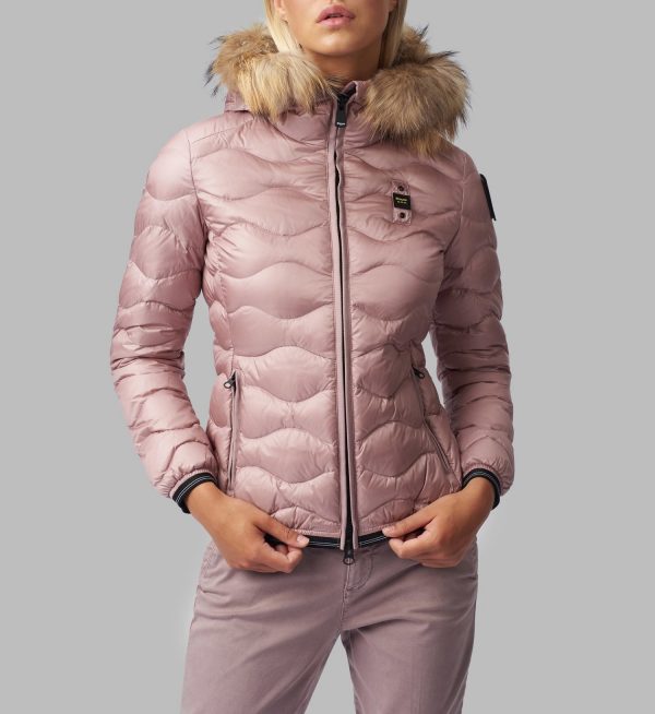 BLAUER – PIUMINO Donna AD ONDE CON CAPPUCCIO IN PELLICCIA LYDIA ROSA CAMEO SCURO
