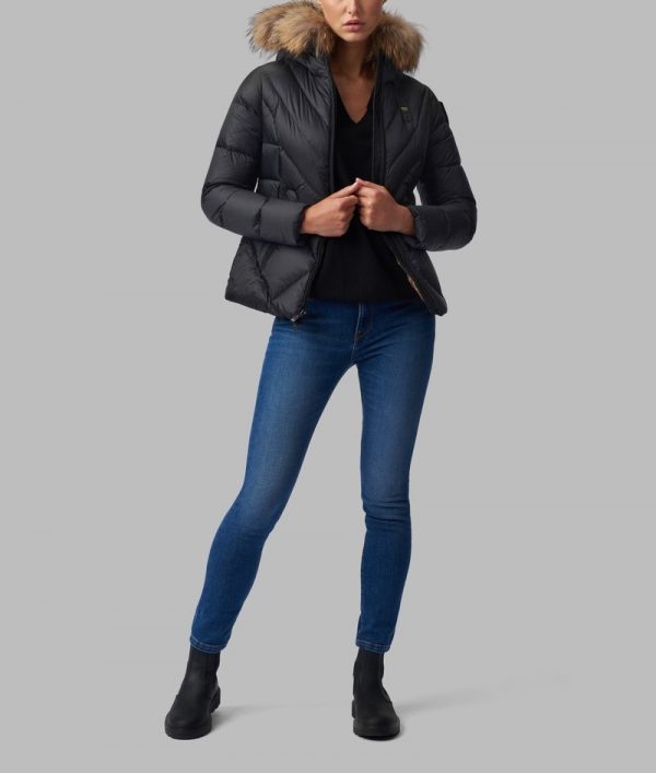 BLAUER – PIUMINO Donna A LINEE GEOMETRICHE INTRECCIATE COURTNEY Nero Int. Biscotto