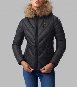 BLAUER – PIUMINO Donna A LINEE GEOMETRICHE INTRECCIATE COURTNEY Nero Int. Biscotto
