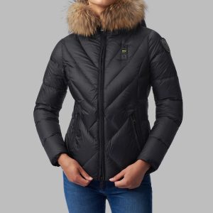 BLAUER – PIUMINO Donna A LINEE GEOMETRICHE INTRECCIATE COURTNEY Nero Int. Biscotto
