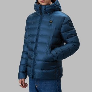 BLAUER – PIUMINO Uomo CON CAPPUCCIO SERGIO BLU LAGO / INTERNO RUGGINE