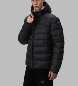 BLAUER – PIUMINO Uomo CON CAPPUCCIO SERGIO NERO / INTERNO BISCOTTO