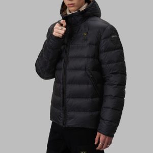BLAUER – PIUMINO Uomo CON CAPPUCCIO SERGIO NERO / INTERNO BISCOTTO