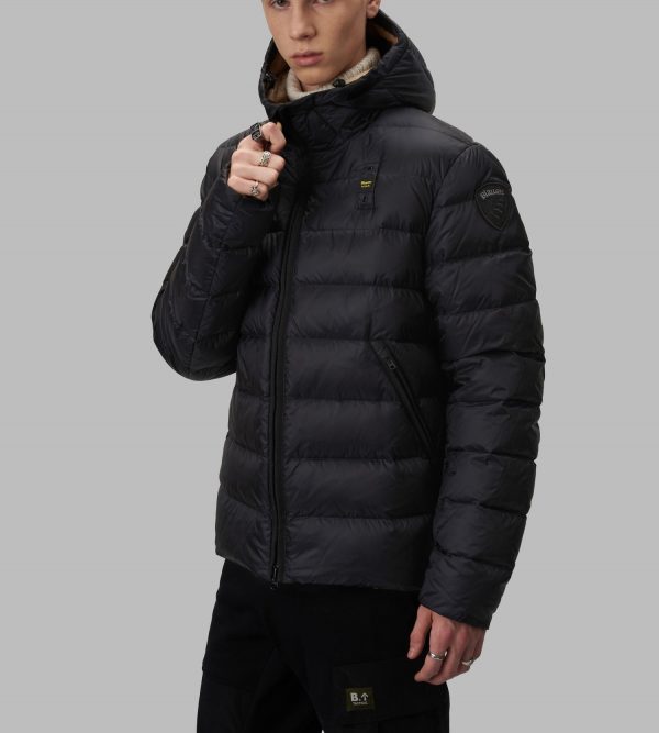 BLAUER – PIUMINO Uomo CON CAPPUCCIO SERGIO NERO / INTERNO BISCOTTO