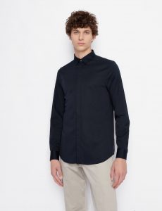 ARMANI EXCHANGE – Camicia in satin di cotone stretch Blu Navy