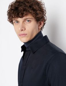 ARMANI EXCHANGE – Camicia in satin di cotone stretch Blu Navy