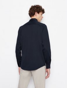 ARMANI EXCHANGE – Camicia in satin di cotone stretch Blu Navy
