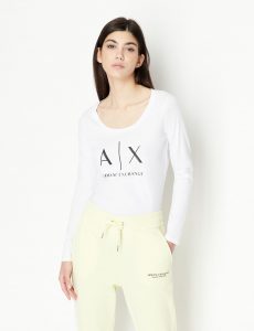 Armani Exchange – T-shirt slim fit a maniche lunghe in cotone Pima