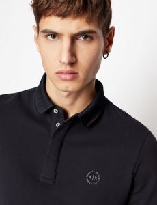 ARMANI EXCHANGE – Polo Uomo Maniche Lunghe in Cotone Elasticizzato Blu Navy
