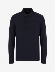 ARMANI EXCHANGE – Polo Uomo Maniche Lunghe in Cotone Elasticizzato Blu Navy