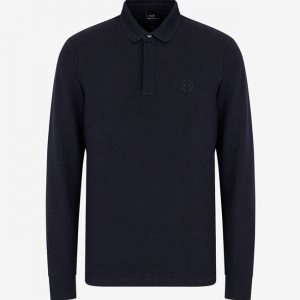 ARMANI EXCHANGE – Polo Uomo Maniche Lunghe in Cotone Elasticizzato Blu Navy