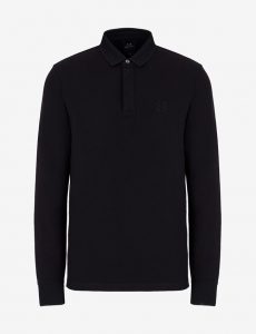 ARMANI EXCHANGE – Polo Uomo Maniche Lunghe in Cotone Elasticizzato Blu Navy