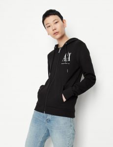 ARMANI EXCHANGE – Felpa Donna Cardigan con Cappuccio e Logo Nero