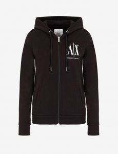 ARMANI EXCHANGE – Felpa Donna Cardigan con Cappuccio e Logo Nero