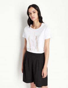 Armani Exchange – T-shirt boyfriend fit con borchiette applicate