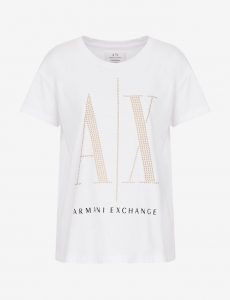 Armani Exchange – T-shirt boyfriend fit con borchiette applicate
