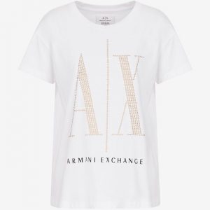 Armani Exchange – T-shirt boyfriend fit con borchiette applicate