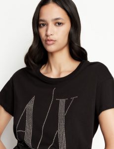 Armani Exchange – T-shirt boyfriend fit con borchiette applicate