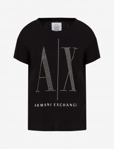 Armani Exchange – T-shirt boyfriend fit con borchiette applicate