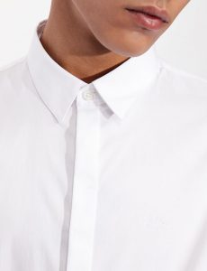 ARMANI EXCHANGE – Camicia in satin di cotone stretch Bianca
