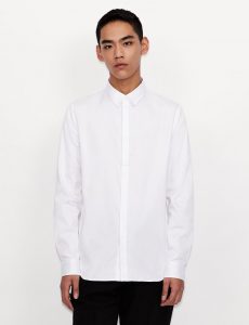 ARMANI EXCHANGE – Camicia in satin di cotone stretch Bianca