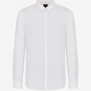ARMANI EXCHANGE – Camicia in cotone stretch con logo tono su tono Bianca