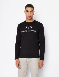Armani Exchange – T-shirt slim fit a maniche lunghe in cotone