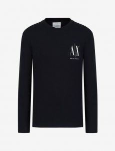 Armani Exchange – T-shirt girocollo a maniche lunghe in jersey di cotone con logo