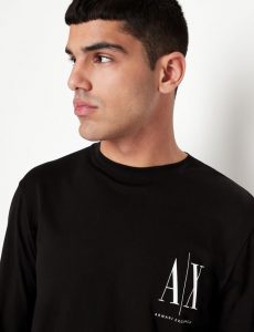 Armani Exchange – T-shirt girocollo a maniche lunghe in jersey di cotone con logo