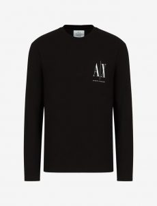Armani Exchange – T-shirt girocollo a maniche lunghe in jersey di cotone con logo