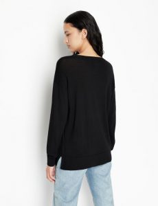 ARMANI EXCHANGE – Maglione Donna Girocollo in Lana Merino e Logo Jacquard a Contrasto